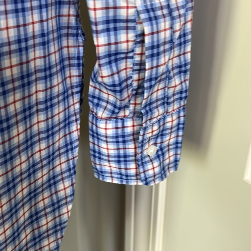 Frank and Eileen Grayson Shirt Italian Fabric Plaid Blue Red Classic Fit Sz S - Picture 9 of 15